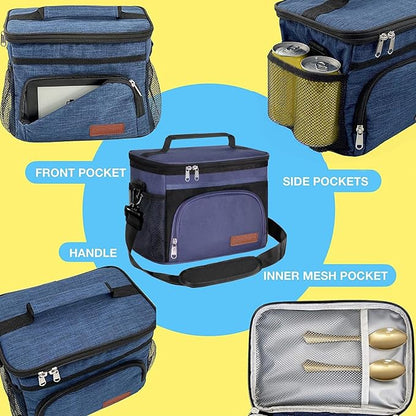 ExtraCharm Insulated Lunch Bag for Women/Men - Reusable Lunch Box for Office Picnic Hiking Beach - Leakproof Cooler Tote Bag Organizer with Adjustable Shoulder Strap for Adults