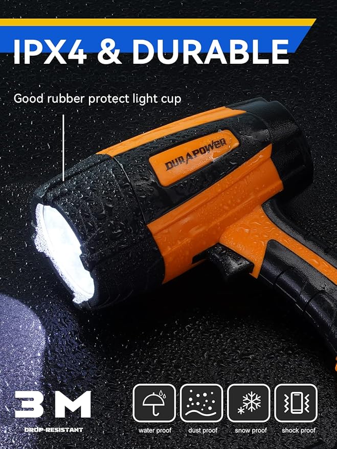 Durapower Rechargeable Spotlight, 60000 Lumen Super Bright LED Handheld Spotlight, IP44 Waterproof Spotlight Flashlight Portable for Marine Boat Camping Country Farm