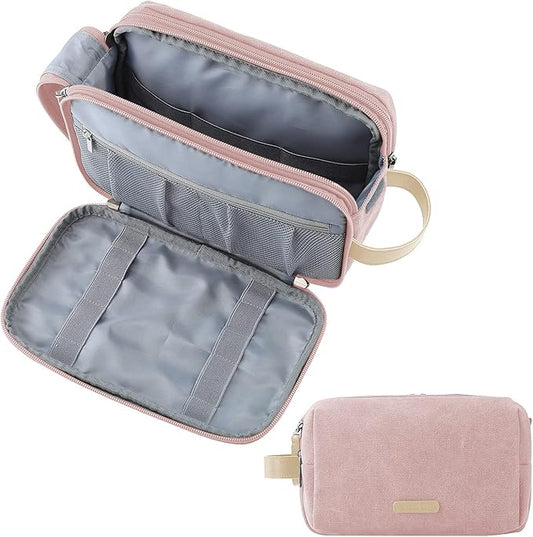 BAGSMART Toiletry Bag for Women, Cosmetic Makeup Bag Organizer, Travel Bag for Toiletries, Dopp Kit Water-resistant Shaving Bag for Accessories, Pink-Large