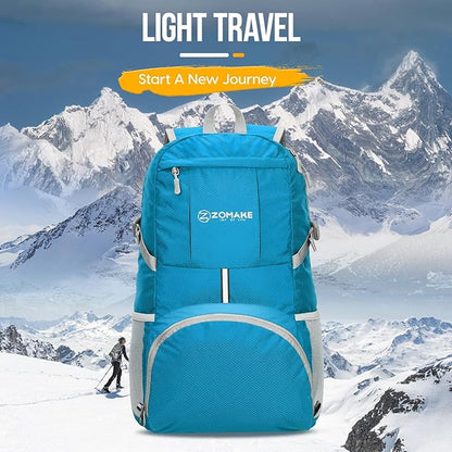 ZOMAKE Lightweight Packable Backpack 35L - Light Foldable Backpacks Water Resistant Collapsible Hiking Backpack - Compact Folding Day Pack for Travel Camping(Light Blue)