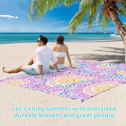 BYDOLL Beach Blanket Waterproof Sandproof 78''×110'' 1-7 Adults Oversized Lightweight Waterproof Sandproof Blanket Large Mat Beach Blanket for Beach Travel Camping Hiking Picnic