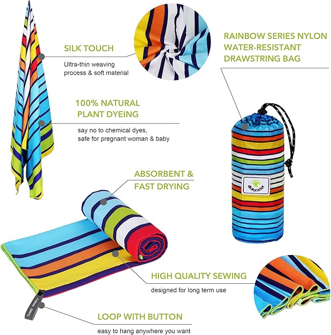 4Monster Microfiber Beach Towel Quick Dry,Super Absorbent Lightweight Travel Towel for Swimmers, Sand Free Camping Towel, Beach Towels for Pool, Swim, Water Sports,Yoga,Gym,Backpacking