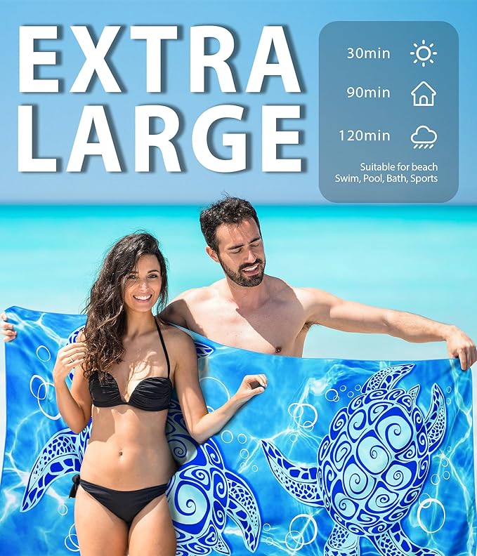Microfiber Beach Towel – Turtle Bubble Quick Dry Lightweight Sand Free Oversized Large Accessories Travel Must Have Swim Pool Yoga Camping Gear Cruise Ship Cloud Compact Sandproof Item Gift 71''32''