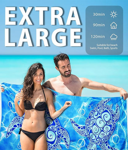 Microfiber Beach Towel – Turtle Bubble Quick Dry Lightweight Sand Free Oversized Large Accessories Travel Must Have Swim Pool Yoga Camping Gear Cruise Ship Cloud Compact Sandproof Item Gift 71''32''