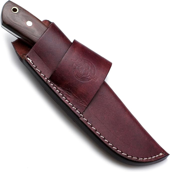 Handmade Damascus Steel Knife Bowie for Hunting,Survival Camping,Bushcraft,and Fishing,Fixed Blade Dagger with Drop point Full Tang Micarta Handle, Leather Sheath - WKD-807