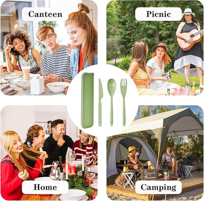 Lnrkai Large Camping Utensil Set, 4 Sets Reusable Utensils Set with Case, Plastic Cutlery Set Travel Silverware Set with Case for Travel Picnic Camping or Daily Use