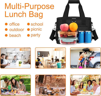 Femuar Lunch Bags for Women/Men, Insulated Lunch Bag for Work Office Picnic - Large Lunch Cooler Bag Leakproof Lunch Box with Adjustable Shoulder Strap for Adults - Black(15L)