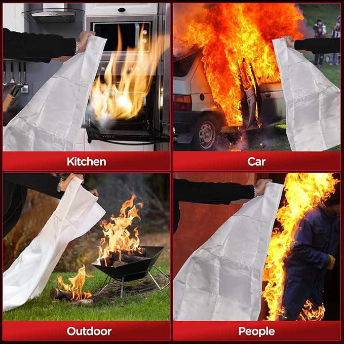 Emergency Fire Blanket 4 Pcs, 40" x 40" Fiberglass Suppression Blanket Portable Fire Extinguisher Blanket for Kitchen, Retardant Protection Emergency Safety Blanket for Home Car and Camping