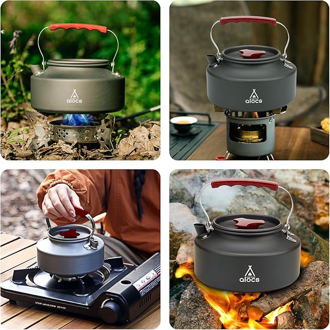 Alocs 1L Kettle Teapot, Portable Camping Coffee Pot, Hard-Anodized Aluminum Camping Kettle, Compact Tea Kettle for Stove Top, Outdoor, Hiking, Camping, Picnic and Traveling.