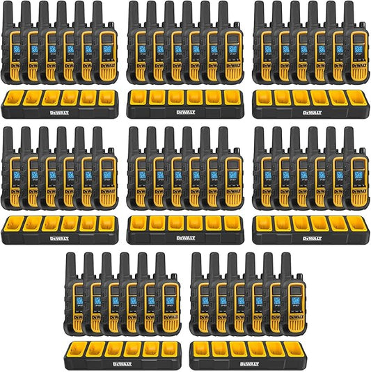 DEWALT DXFRS800 2 Watt Heavy Duty Walkie Talkies - Waterproof, Shock Resistant, Long Range & Rechargeable Two-Way Radio with VOX (48 Pack w/ 8X Gang Chargers) (8DXFRS800-BCH6)