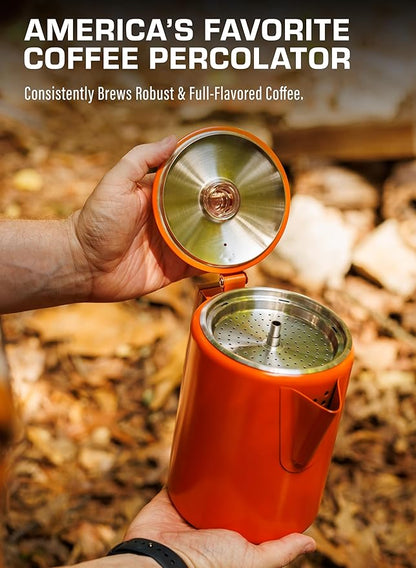 COLETTI Bozeman Camping Coffee Pot — Camping Coffee Makers, Coffee Percolator – America's Sleekest Percolator – NO Aluminum or Plastic (Orange)