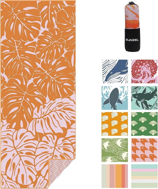 Eunzel Microfiber Beach Towel, Quick Dry Travel Towel Large Sand Free Towel for Beach, Camping, Swim Pool, Gym, Sports& Yoga 71"x32", Palm Orange