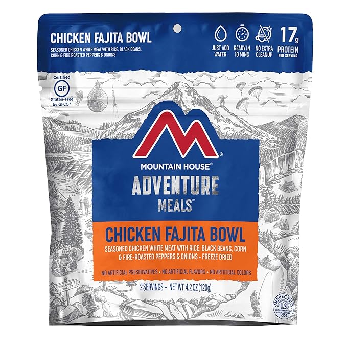 Mountain House Rice & Chicken + Mountain House Chicken Fajita Bowl | Freeze Dried Backpacking & Camping Food | 2 Servings Each