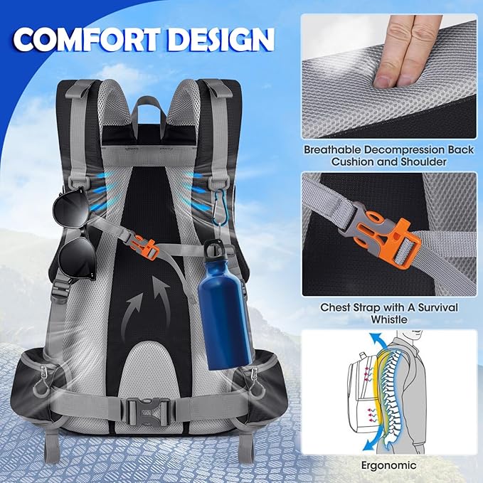 NUBILY 50L Hiking Backpack Waterproof Camping Backpack for Men Women Lightweight HIking Daypack Outdoor Travel Daypack
