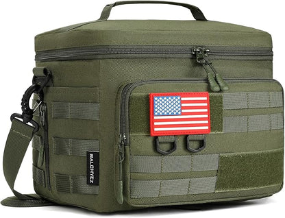 Tactical Lunch Box, RalChyez 13L Large Insulated Lunch Bag MOLLE Webbing Leakproof Thermal Cooler with Shoulder Strap Lunch Pail for Adult Men Women Office Work Camping Picnic Travel Green