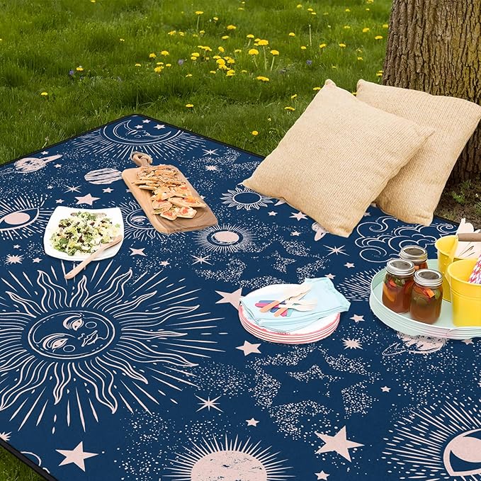 Goth Sun and Moon Picnic Blanket Waterproof Foldable Extra Large Picnic Mat Beach Blanket 60"x80" for Camping Beach Hiking Patio Party Decor Gifts