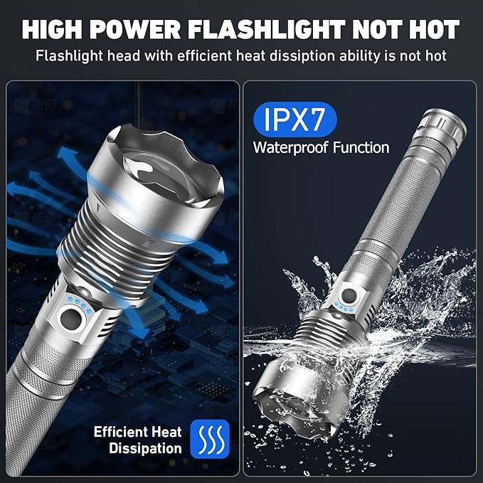 Rechargeable LED Flashlights High Lumens, 990,000 Lumen Brightest Flashlight with 5 Modes and Waterproof, Long Lasting Powerful Handheld Bright Flashlight for Emergencies Camping