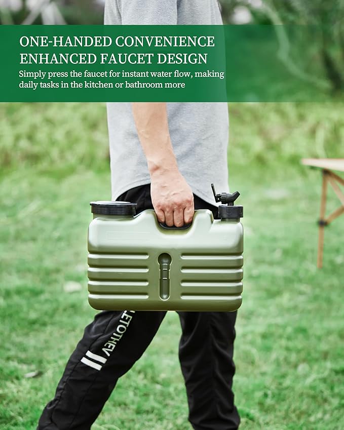 3 Gallon Water Jug, Thickened BPA Free Outdoor Camping Green Water Container Storage, Press Faucet Design Portable Water Tank, Emergency Overlanding Gear for Picnicking