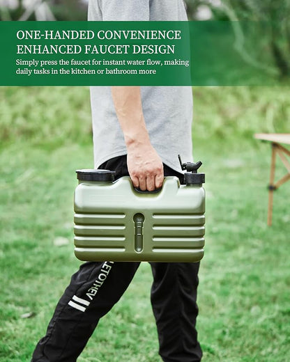 3 Gallon Water Jug, Thickened BPA Free Outdoor Camping Green Water Container Storage, Press Faucet Design Portable Water Tank, Emergency Overlanding Gear for Picnicking