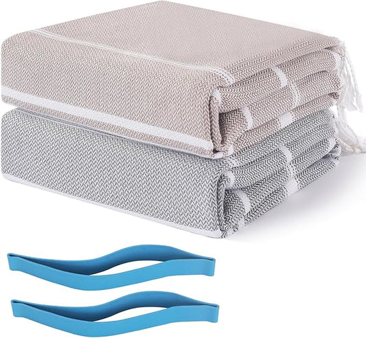 2 Packs Turkish Beach Towel Pool Swim Towels Extra Large Sand Free Quick Dry Absorbent Cloud Thin Long Wide Clearance Oversized Women Adult Beach Gifts Gear Stuff Necessities Thing Items Xlarge Xl Big