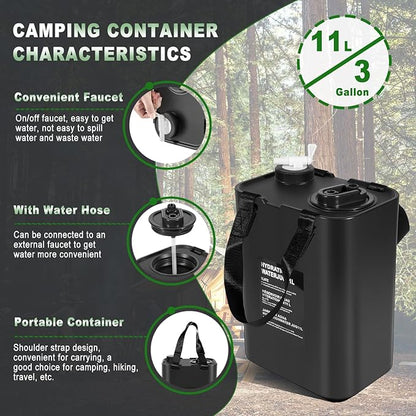 3 Gallon/11L Portable Water Container, Water Jugs, Water Tank, BPA Food Grade Hydration Water Storage Container Fits for Camping, Outdoor Hiking and Travel, etc