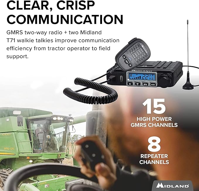 Midland - MicroMobile MXT115 - T71VP3 Farm Radio Bundle - 15 Watt GMRS Two-Way Radio Magnetic Mount Antenna and X-TALKER Two-Way Radio - repeater channels Farm Ranch Combo Pack