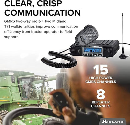 Midland - MicroMobile MXT115 - T71VP3 Farm Radio Bundle - 15 Watt GMRS Two-Way Radio Magnetic Mount Antenna and X-TALKER Two-Way Radio - repeater channels Farm Ranch Combo Pack