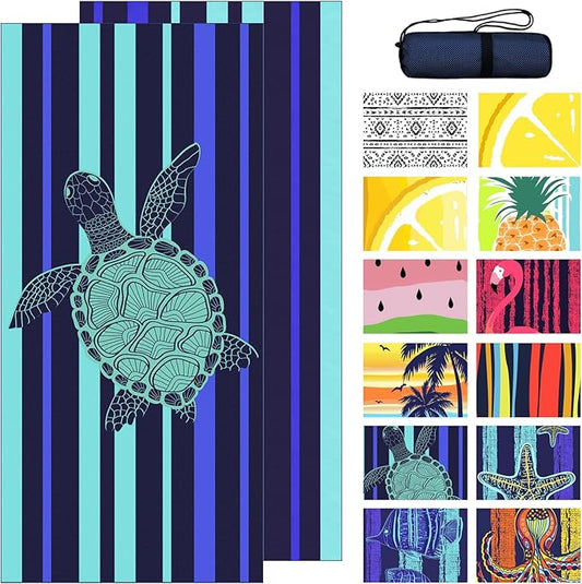 Bnuitland Turtle Pattern Beach Towel (35X75 inches), Oversized Quick Drying Absorbent Sand Free, Cute Towels for Travel Swimming Pool Picnic, 88% Polyester and 12% Polyamide,Blue