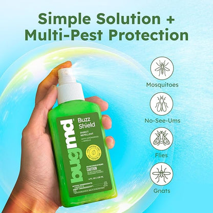 BugMD Buzz Shield (2-Pack) - Mosquito Repellent Outdoor Spray for Body, Insect Repellent, Tick Repellent for People, DEET Free Bug Spray, Mosquito Repellent Spray, Bug Spray