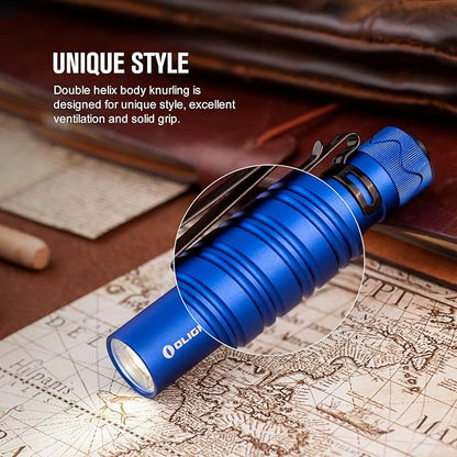 OLIGHT I5R HCRI 285 Lumens Rechargeable Tail-Switch LED Flashlight Powered by USB Rechargeable Battery, Slim EDC Pocket Flashlight for Camping, Outdoor, and Emergency (Blue)