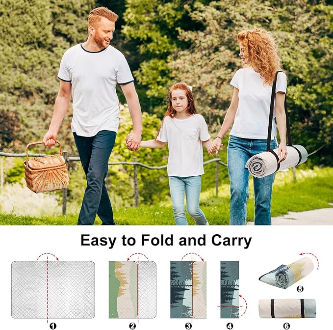 ICOSY Large Picnic Outdoor Blankets, 78" x 59" Beach Camping Blanket Waterproof Sandproof Picnic Camping Mat Camping Gear Essentials
