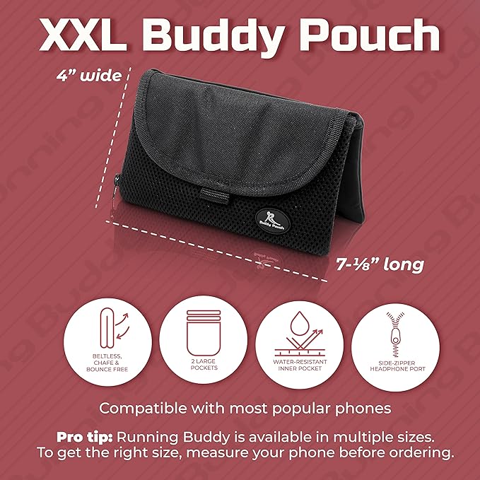 Running Buddy XXL Running Fanny Pack for Men & Women - Black | Running Waist Pack for Jogging, Hiking, Cycling | Phone, Money & Key Holder - No Bounce, Chafe, Slip | Water Resistant & Sweat Proof