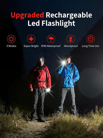 Mesqool Rechargeable Flashlights 2 Pack, 5 Lighting Modes 400 Lumen Bright Led Flashlight, IP68 Waterproof Flash Light for Camping, Walking, Hiking Emergency Lights for Home (Built-in Battery)