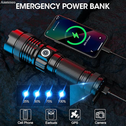 Flashlights High Lumens, 25000lm Super Bright Flashlight USB Rechargeable-1600Meter Long Beam LED Flashlights(Included Battery)- Zoomable Spotligh Flash Light Waterproof for Home Emergency Camping