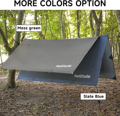 Waterproof Camping Tarp - PU5000mm Coating Rain Fly for Hammock Cover, Tarp Tent, Versatile with 19 tie-Outs - Portable, Essential for Backpacking and Camping Gear - 10x10ft