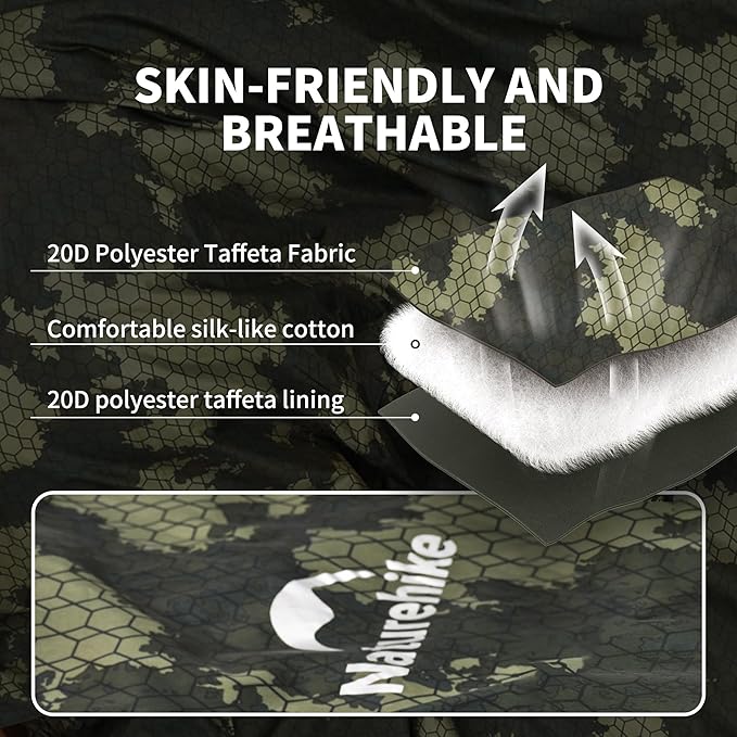 Naturehike Ultralight Sleeping Bag - Envelope Lightweight Portable, Waterproof, Comfort with Compression Sack - Great for 3 Season Traveling, Camping, Hiking, Jungle Green
