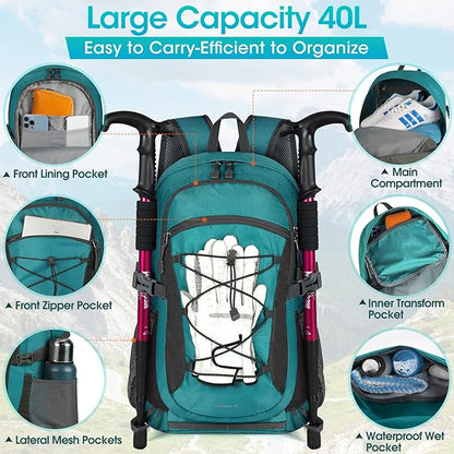 RAINSMORE Hiking Backpack 40L Waterproof Camping Backpack Lightweight Packable Backpack for Women Men Outdoor Travel Daypack
