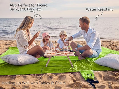 WEKAPO Beach Blanket Sandproof, Extra Large Beach Mat, Big & Compact Sand Free Mat Quick Drying, Lightweight & Durable with 6 Stakes & 4 Corner Pockets