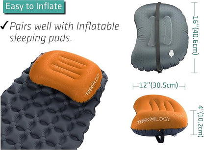 TREKOLOGY Ultralight Inflatable Camping Travel Pillow - ALUFT 2.0 Compressible, Compact, Comfortable, Ergonomic Inflating Pillows for Neck & Lumbar Support While Camp, Hiking, Backpacking