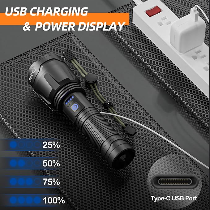 Rechargeable Flashlights High Lumens, Super Bright Flashlight 9000000 lumens with 7 Modes, IP54 Waterproof Tactical Flashlights for Home Camping Emergencies Running