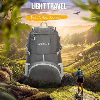 ZOMAKE Lightweight Packable Backpack 35L - Light Foldable Backpacks Water Resistant Collapsible Hiking Backpack - Compact Folding Day Pack for Travel Camping(Dimgray)
