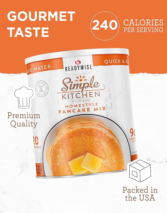 READYWISE - Simple Kitchen, Pancake Mix, 20 Servings, Emergency Food Supply, Canned, Survival Food, Baking Supplies, Pancakes, and Waffle Mix for Breakfast, Canned Breakfast, Pancake-Batter Mix