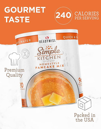 READYWISE - Simple Kitchen, Pancake Mix, 20 Servings, Emergency Food Supply, Canned, Survival Food, Baking Supplies, Pancakes, and Waffle Mix for Breakfast, Canned Breakfast, Pancake-Batter Mix