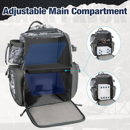 Piscifun Fishing Tackle Backpack with 4 Trays, Large Outdoor Storage Tackle Bag with Protective Rain Cover for Fishing Gear