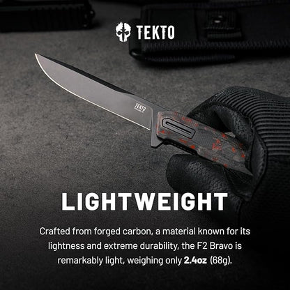 F2 Bravo Folding Pocket Knife - D2 Steel Blade, Ceramic Ball Bearings - EDC - Snap, Swift Flip for Camping, Backpacking - 2.4oz (68g), Forged Ember Handle, Black Titanium Accents