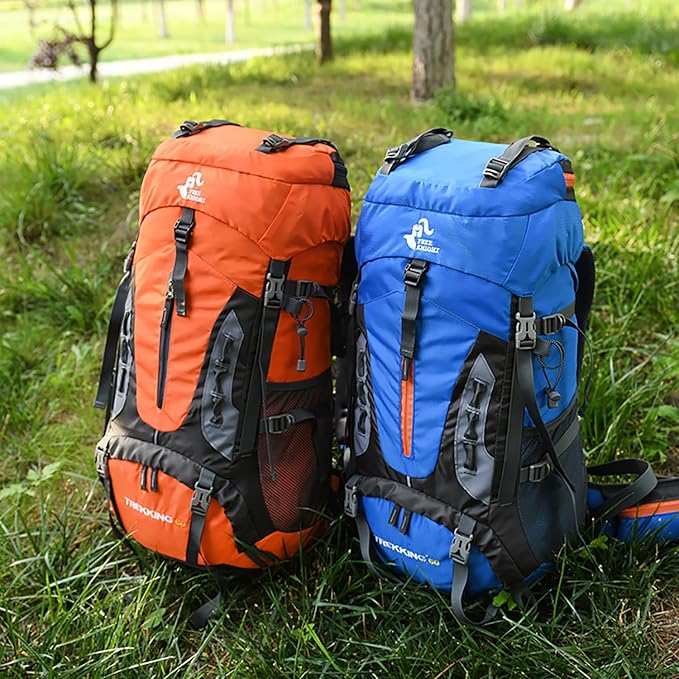 Bseash 60L Hiking Camping Backpack with Rain Cover, Waterproof Large Capacity Outdoor Sport Travel Daypack Climbing Touring (Navy Blue)