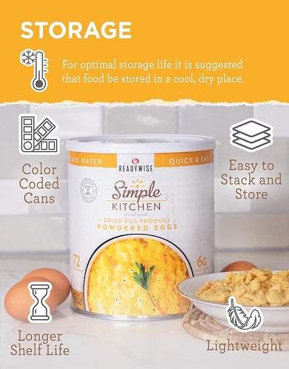 READYWISE - Simple Kitchen, Powdered Eggs, 72 Servings, Emergency Food Supply, Dehydrated Food, Baking Supplies, Camping Meals, Survival Food, 10 Can Egg Powder, Dehydrated Eggs Powder
