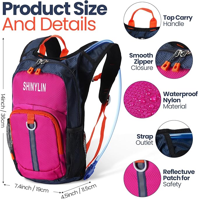 1 Pcs Kids Hydration Backpack with 1.5L Hydration Water Bladder Lightweight Water Backpack Hydration Pack