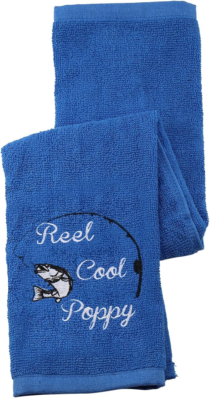 Fishing Towel Fisherman Gift Reel Cool Dad Papa Embroidered Towel with Clip