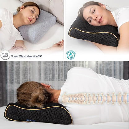 Travel & Camping Comfortable Memory Foam Pillow with Extra Cotton Cover – Easy to Carry Portable Bag – Temperature Regulating Pillow Case